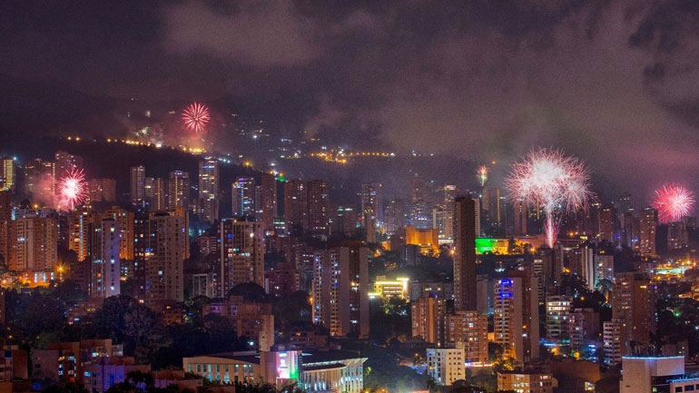 view of the city in the middle of the new year celebration