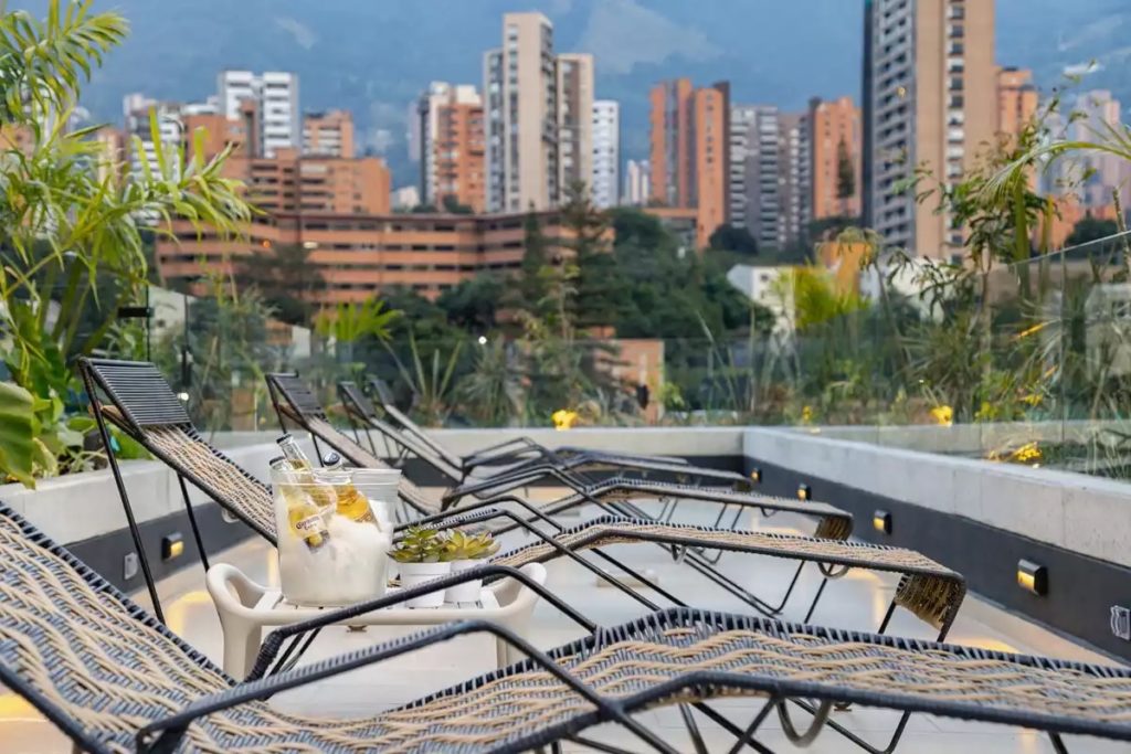 rest area in landmark hotel overlooking the manila neighborhood