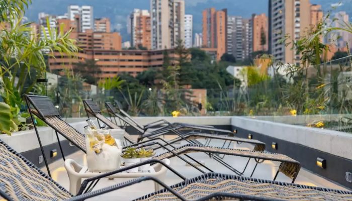 rest area in landmark hotel overlooking the manila neighborhood