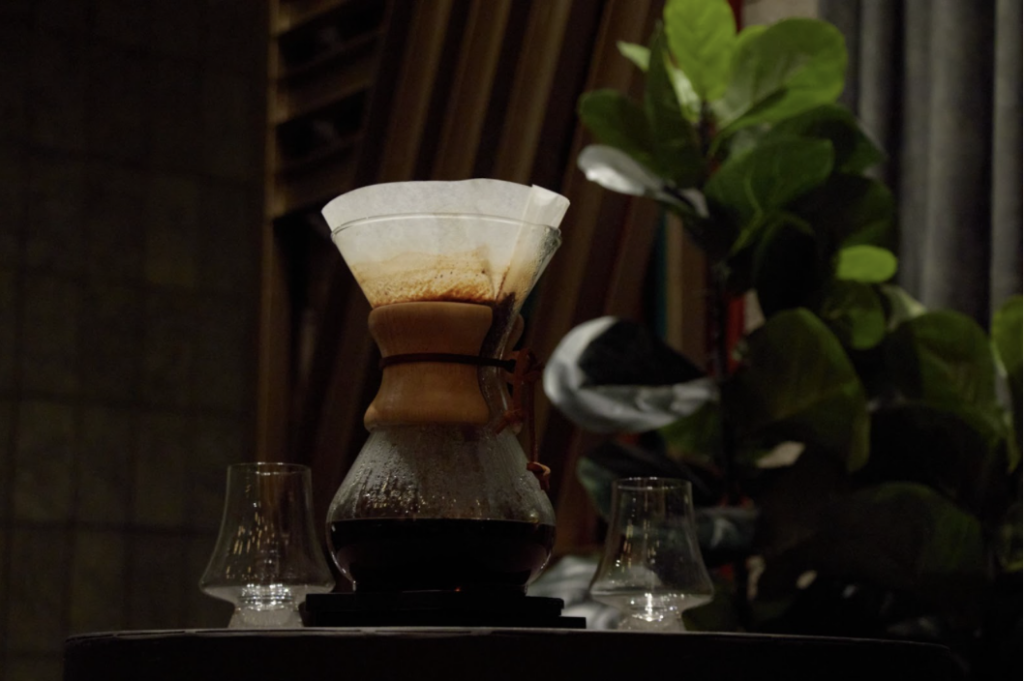 chamex coffee maker next to plants